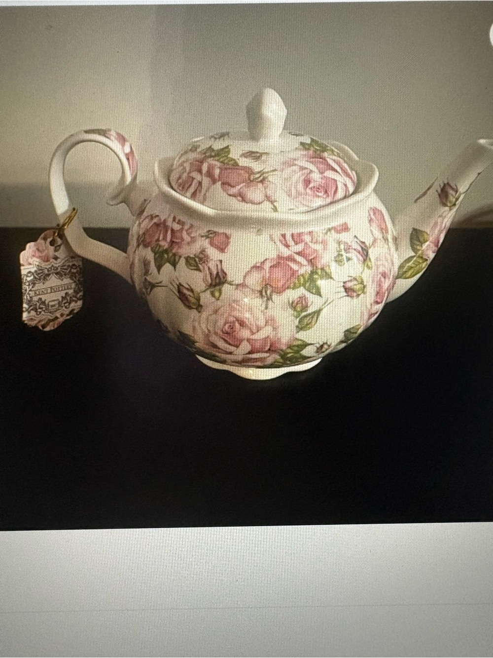 Floral Rose Ceramic Teapot - Pink Roses on White